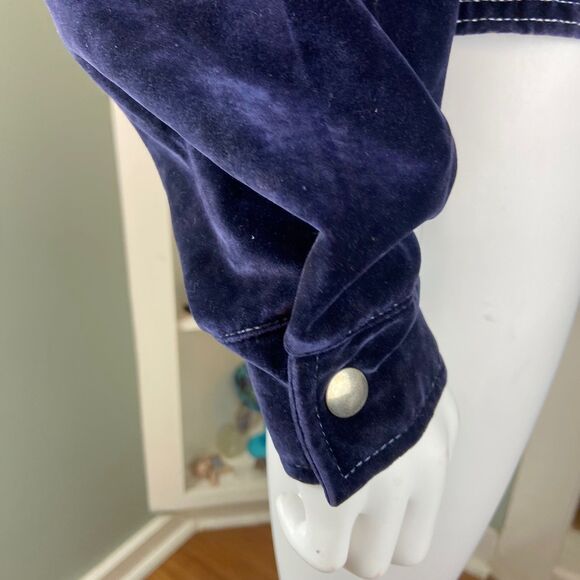 Vintage 70s Navy Blue Velvet Jean-Denim-Style Jacket Wide Collar felt velveteen - Picture 15 of 15